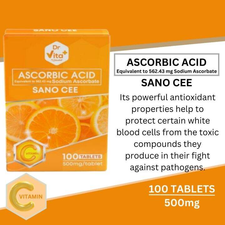 Dr. Vita Sano Cee Ascorbic Acid Sodium Ascorbate Vitamin C 100 Tablets