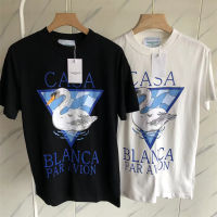 Top Version Casablanca เสื้อยืดผู้ชายผู้หญิง Swan สามเหลี่ยมพิมพ์แฟชั่น Tee สีดำสีขาวพร้อมแท็ก