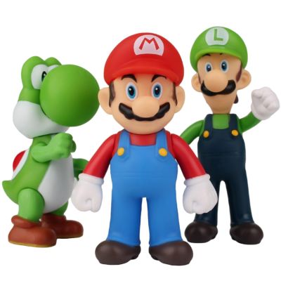 3pcs Set Super Mario Bros Anime Figure 14cm Luigi And Yoshi Mushroom Kawaii Action Figural Pvc Model Toy For Kids Birthday Gift