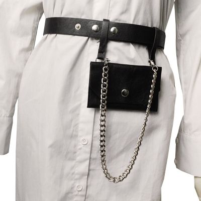 Women Decoration Waist Belt Bag Fanny Pack with Metallic Chain Female Casual PU Leather Phone Purse Small Crossbody Chest Bag 【MAY】