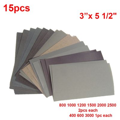 15pcs Sandpaper Set 400 600 3000 800 1000 1200 1500 2000 2500 Grit Sanding Paper Water/Dry Abrasive SandPapers Cleaning Tools