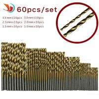 60pcs 1/1.5/2/2.5/3/3.5mm Titanium Coated HSS High Speed Steel Drill Bit Set Titanium For Wood Plastic Twist Drill Bit Set Drills Drivers