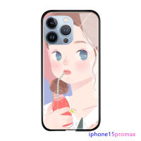 GGK เคสเคสสำหรับ Apple iPhone 15 Plus 15 Pro Max 15 Pro น่ารักเวลามีความสุขหรูหราเคสโทรศัพท์มันวาวปลอกกระจกเทมเปอร์เคสประกบหลังแบบแข็ง