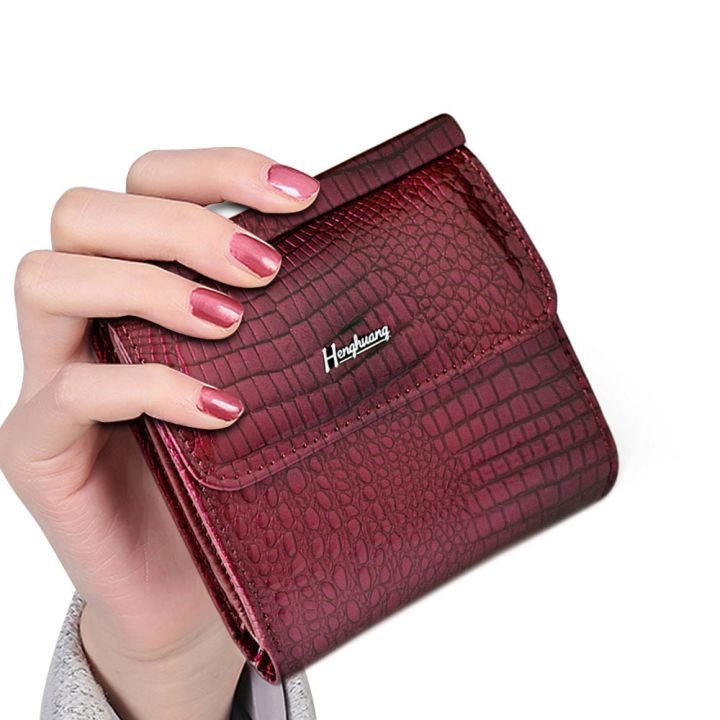 HH Women Wallet Patent Leather Lady Short Hasp Zipper Coin Card Holder  Purse Mini Wallets Female Luxury Alligator Purses Clutch