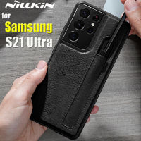 for Samsung S21 Ultra 5G Pencil Case Nillkin Stylus S-Pen Pocket Pen Slot Holder Leather Lusiness Cover for Galaxy S21 Ultra