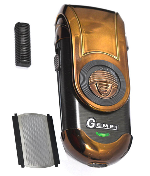 gemei-เครื่องโกนหนวดไฟฟ้าไร้สายแบบชาร์จ-gm-9001-ใบมีดแบบฟอยด์-ขนาดพกพา-พร้อมที่กันจอน-แถมฟรี-ใบมีดสำรอง-สีทอง