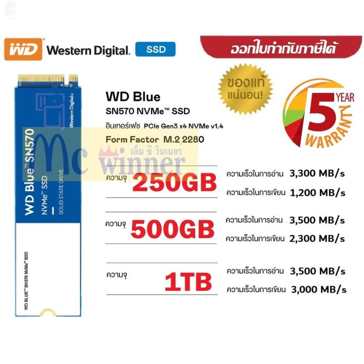 ลด-50-พร้อมส่ง-แรงส์-6-6250gb-500gb-1tb-ssd-wd-blue-sn570-pcie-3-nvme-m-2-2280ประกัน-5-ปี-ขายดี