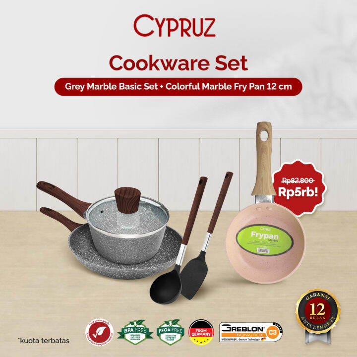 Bundling Cypruz Grey Marble Basic Set Colourful Marble Fry Pan Cm Lazada Indonesia