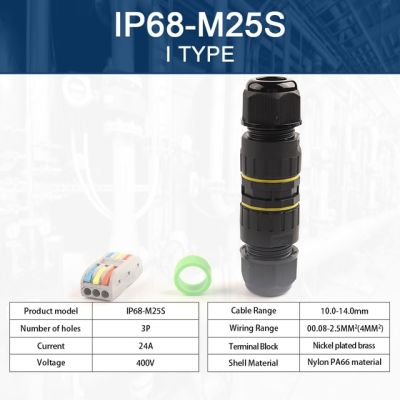 M25S IP68พร้อมขั้วต่อแบบพุชแบบพิน2/3ขาสำหรับกล่องเชื่อมต่อสายไฟฟ้าขนาด5-14สายเคเบิล Mm ขั้วต่อกันน้ำแบบ DIY GO