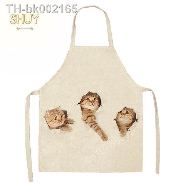 1pcs-lovely-cat-pattern-kitchen-apron-for-women-kids-custom-cotton-linen-bibs-cute-aprons-cleaning-pinafore-home-cooking-53x65cm