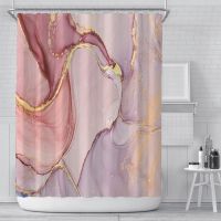 【CW】♣♝  Luxury Marble Printed Shower Curtain Pink Gold Gradient Curtains with Hooks