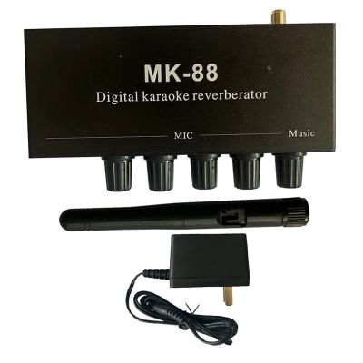 MK-88 Digital Karaoke Reverberator Stereo Preamplifier Audio Amplifier Mixing Board with DC 12V Power-Adapter