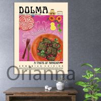 อาร์เมเนียอาหารผนังศิลปะ Dolma โปสเตอร์สไตล์วินเทจย้อนยุคตกแต่งห้องครัวผ้าใบภาพวาด