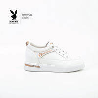 Playboy รองเท้าผ้าใบผู้หญิง ลิขสิทธิ์แท้ รุ่น ST-H232C1144-WH  ผ้าใบยกส้นสกรีน Logo ข้าง-ขาว