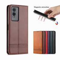 Luxury magnetic attraction case for Vivo Y76s / Vivo Y74s simplicity phone cover wallet case card slots high quality AZNS