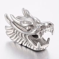 1pc 304 Stainless Steel European Beads Large Hole Beads Dragon Head Stainless Steel Color 28.5x15x17mm Hole: 4mm