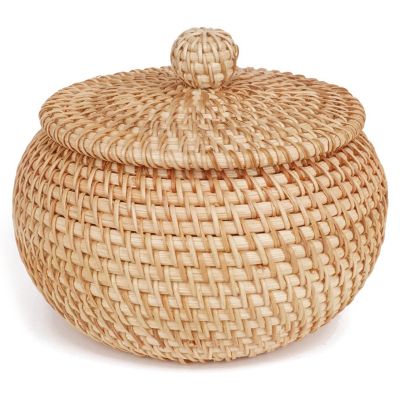 Rattan Round Basket with Lid, Rattan Storage Basket with Lid, Bread Food Basket Fruit Snacks Basket for Table Shelf