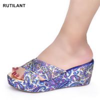 Italian Floral Full Diamond Fashion Woman High Heel Wedding Banquet Ladies Sandals Wedges Shoes for Women Luxury Womens Shoes