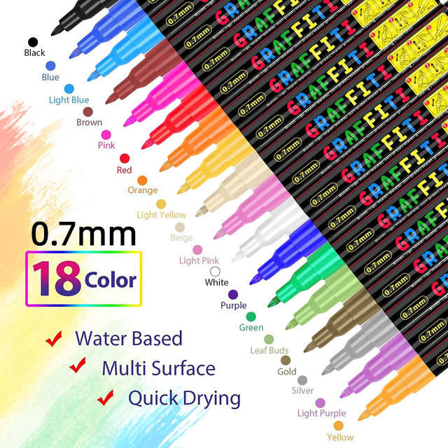 Flysea 12/24/36 Colors Premium Paint Pen Acrylic Paint Marker 0.7mm
