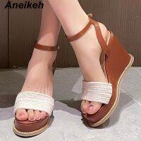 Aneike1 2023 Wedges Gladiator ฤดูร้อนแฟชั่นรองเท้าแตะแพลทฟอร์มสตรีรองเท้าส้นสูงผู้หญิงโรมันสไตล์โบฮีเมียนสายรัดข้อเท้าสูง