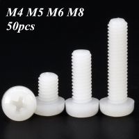 50pcs White Nylon Screw M4 M5 M6 M8 Metric Threaded insulation Plastic Pan Head Cross Round Bolt length 6mm-60mm