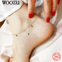 WOOZU 925เงินสเตอร์ลิงฝรั่งเศสที่เรียบง่ายรอบสีเขียวเพทาย Anklets สำหรับผู้หญิงเท้าขาซัมเมอร์บีชเสน่ห์พรรคเครื่องประดับที่ละเอียดอ่อน