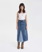 TheBlueTshirt - Chân Váy Jeans Suông - 1970s The 1975 Wash Denim Midi Skirt - Xanh Dương Đậm