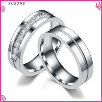 XUESHE ผู้หญิงผู้ชาย AAA CZ สีทองเงิน ลูกบาศก์เซอร์โคเนีย สแตนเลสสตีล แหวนวงแต่งงาน ชุบทอง18K แหวนคู่รัก