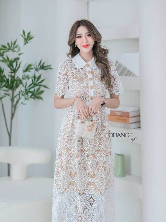 p013-001-pimnadacloset-short-sleeve-collar-button-down-lace-long-dress-with-belted