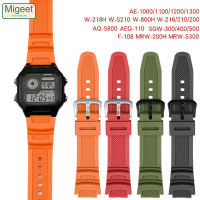 Migeet สายรัดข้อมือซิลิโคนสีดำพร้อมหัวเข็มขัด W-735H SGW-400H นาฬิกา Casio/S800W AE-1000W/300ชม./500ชั่วโมง