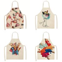 Linen Colorful Nail Polish Cosmetics Theme Print Kitchen Aprons Unisex Dinner Party Cooking Bib Funny Pinafore Cleaning Apron Aprons