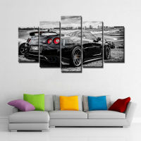 สีดำนิสสัน GTR รถผ้าใบพิมพ์โปสเตอร์ผนังศิลปะจิตรกรรมรูปภาพ HD พิมพ์ที่สมบูรณ์แบบสำหรับตกแต่งบ้าน5แผงชุด