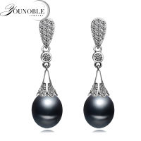 Real freshwater natural pearl earrings women,anniversary gift bridal black 925 silver earrings with pearls