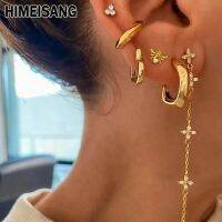 ☃❡  HIMEISANG Gold-plated Hoop Clip Stud Earrings for Boho Piercing Womens Designer Jewelry Wholesale