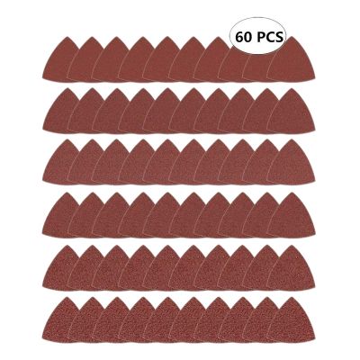 60pcs Triangular Hook and Loop Triangle-Sandpaper, Fit 3-1/8 Inch Oscillating Multi Tool Sanding Pad, Assorted 40 60 80 100 120 240 Grits