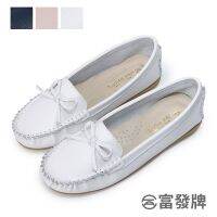 ▪✹ cri237 Fufa Shoes [Fufa Brand] Genuine Leather Commuter Bow Peas Womens Moccasin White Girls Bag Lazy Loafers