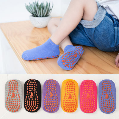 ถุงเท้ากันลื่นสำหรับเด็ก1คู่1-8ปีถุงเท้าแทรมโพลีนสำหรับเด็กหญิงเด็กชายถุงเท้าผ้าฝ้ายในร่ม