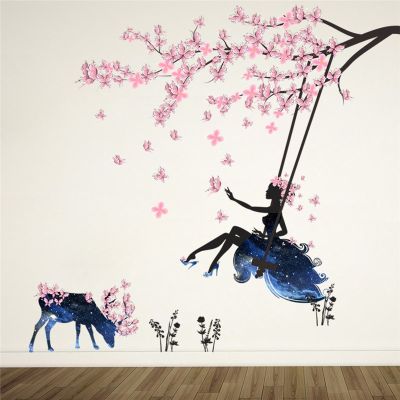Romantic Flower Fairy Swing Wall Stickers for Kids Room Wall Decor Bedroom Living Room Children Girls Room Decal Poster Mural