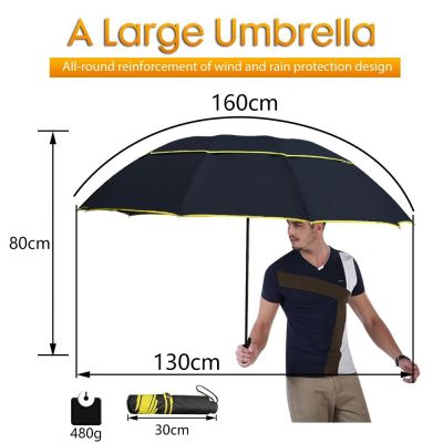 ร่มใหญ่ชายหญิงฝนกันลมขนาดใหญ่130ซม. ชายหญิงร่มใหญ่กลางแจ้งร่มกันแดด3ชั้น