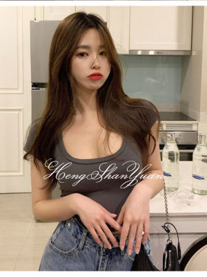 HengShanYuan เสื้อยืดชุดนาวิกเซ็กซี่สั้นผู้หญิง,เสื้อคอกลมแขนสั้นท็อปส์ซูสไตล์เกาหลีเข้ารูปสำหรับเสื้อยาวปิดถึงก้น