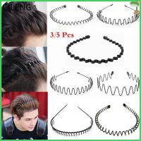 CILENG 3/5 Pcs Unisex Alice Style Casual Headwear Wavy Headband Set Black Head Hoop Sports Metal Hairband