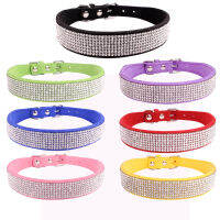 Bling Rhinestone Dog Collar Luxury Adjustable Leather For Medium &amp; Big Dogs Reflective Edge Safety For Night Time Walk Dog