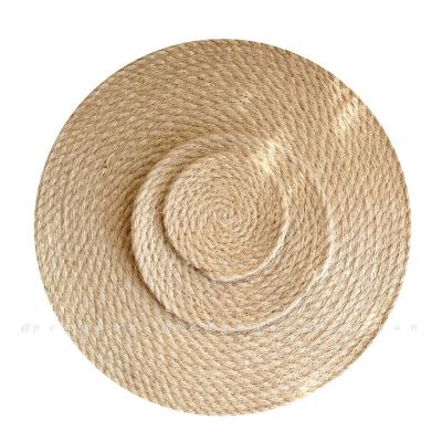 Linen straw placemat round thickened home kitchen table anti-scalding heat insulation mat cup plate pot non-slip Japanese natural linen pot mat bowl mat ins photo background