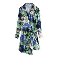 Zevity 2021 New Women Vintage Floral Print Knotted Casual Slim Mini Shirt Dress Female Chic Bow Tied Wrap Kimono Vestidos DS8859