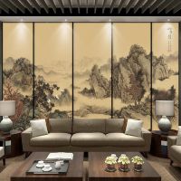 ﹍✐ Decorative wallpaper Chinese style artistic conception abstract ink scene of sitting room background wall