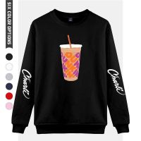 Sudadera con capucha de copa de bebida para hombre y mujer, suéter sin capucha de manga larga con cuello redondo, Harajuku Unisex, Tops blancos y negros, nueva moda