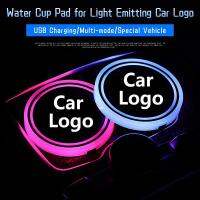 2ชิ้นไฟ Water Cup Mat Led โลโก้รถยนต์สีสันสดใสอุปกรณ์ตกแต่งที่นั่งสำหรับ Bmw Toyota สำหรับ Land Rover โคมไฟตกแต่งโลโก้รถออดี้