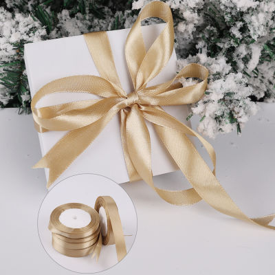 【Free Shipping】บรรจุภัณฑ์ของขวัญคริสต์มาสริบบิ้นสีทองแชมเปญ22ม./ม้วนริบบิ้นสำหรับงานแต่งงานผ้าพันแผลอบดอกไม้