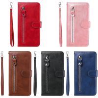 FQYCase for P smart 2019 2020 2021/ P Smart Z/ P Smart + 2019,กระเป๋าเงินแบบฝาพับมีช่องเสียบบัตรหนัง PU TPU แบบนิ่มพร้อมซิปหนังลูกวัวเนื้อละเอียดสีทึบ