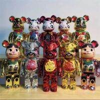 Bearbricks 400รูป Bearbricks Naa Fortune Cat ทาสี Medicom 28ซม. Bodhidharma Daruma Figurine สีฟ้ากรณีกล่อง